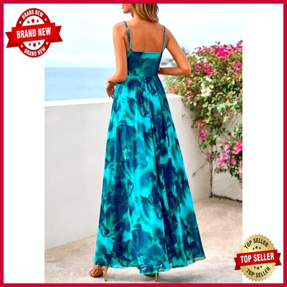 Floral Maxi Dress Boho Spaghetti Strap Mesh Sundress Elegant Party Beach Wear - Picture 4 of 7